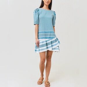 Copenhagen Olivia Mini Dress | Puff Sleeve Asymmetrical Ruffle Hem Cotton